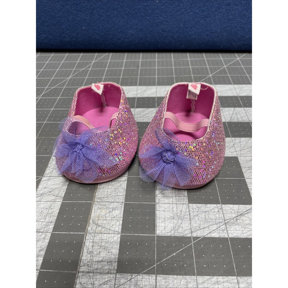 Build A Bear Pink Sequin Ballerina Flats‎ w/ Purple Bows BABW Shoes
